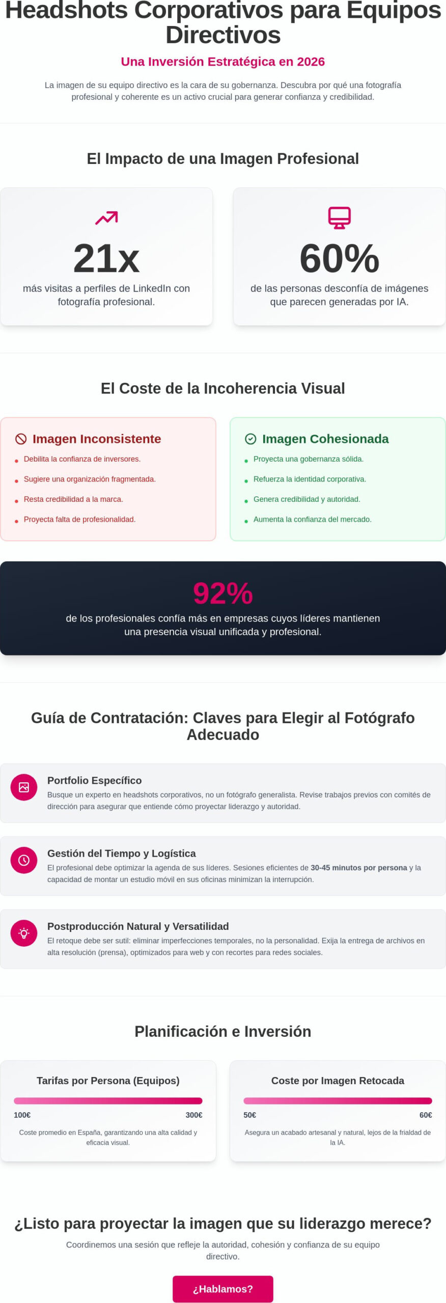 Guía de Headshots Corporativos para Equipo Directivo: Cómo Elegir Calidad en 2026
