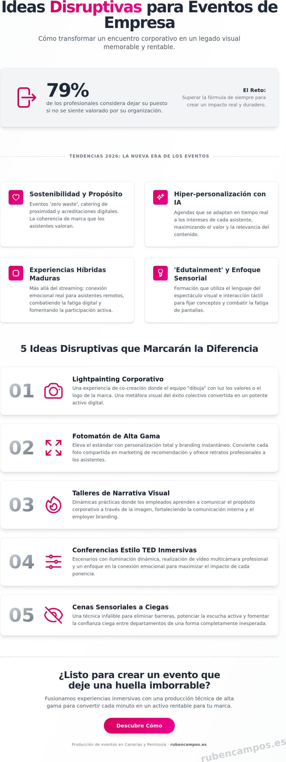 Ideas originales para eventos de empresa en 2026: Innovación y legado visual
